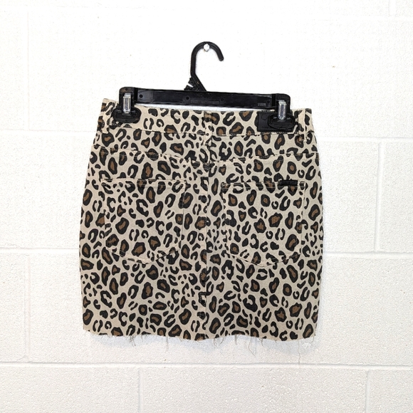 Circle of Trust Leopard Print Mini Skirt Raw Hem Stretchy Brown Tan Cheetah - Picture 7 of 14